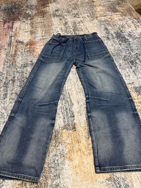 SHEIN Dark Blue Wide Leg Jeans with Front Patch Pockets
